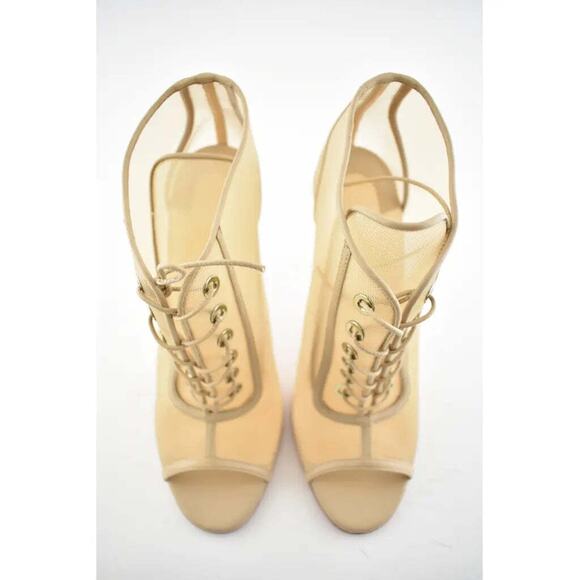 Christian Louboutin Open Ondessa 100 Nude Mesh Lace Up Tie Ankle Heel Bootie 40 - Picture 7 of 12